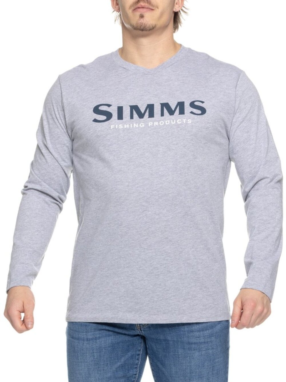 Simms Logo Fishing Surf T-Shirt - Long Sleeve Grey Heather